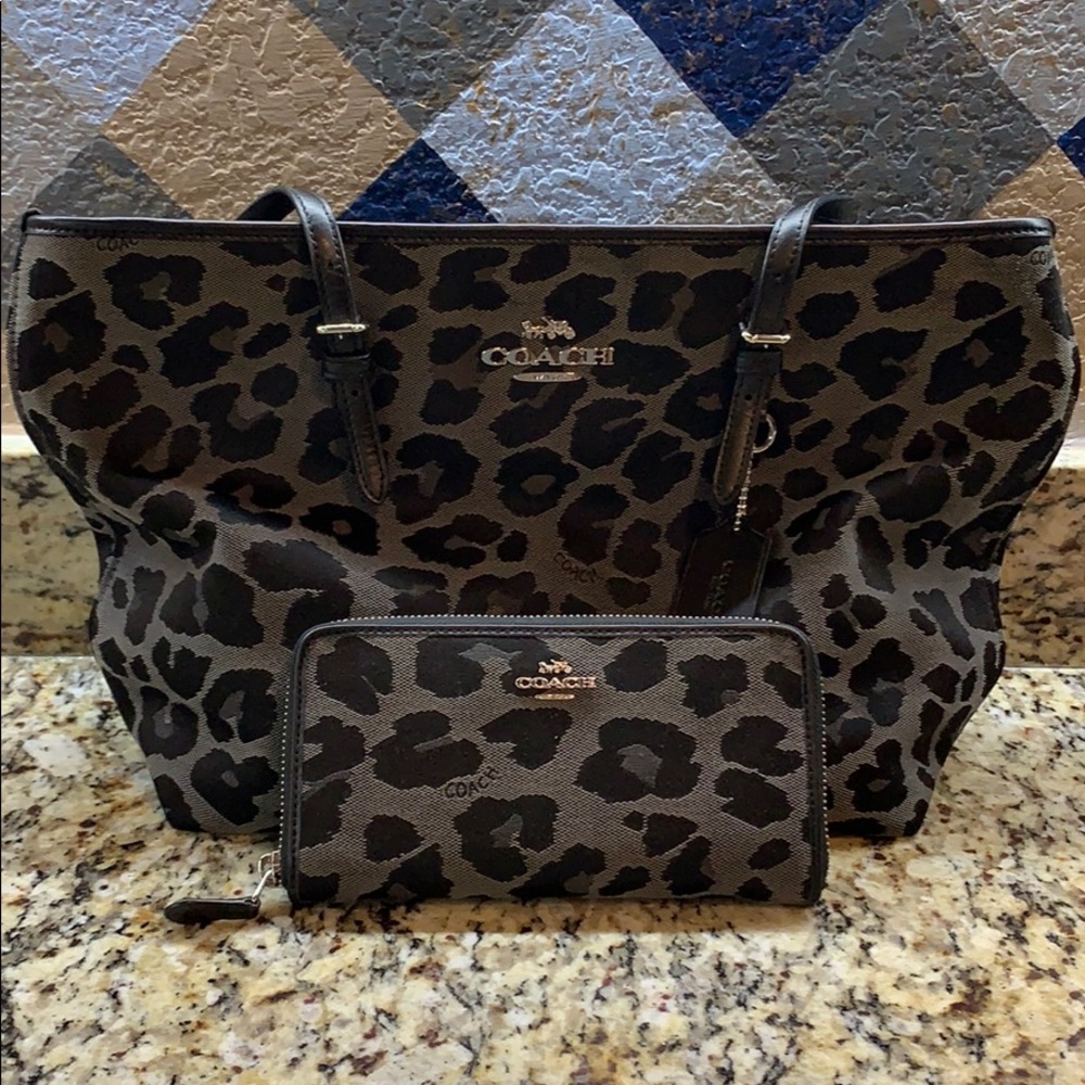 Coach F339037 Zip Top Tote with Cheetah Print